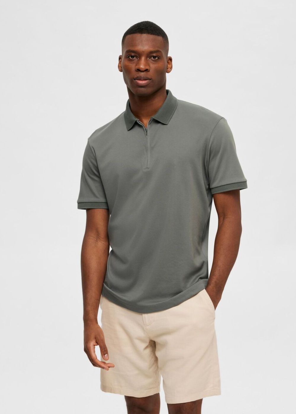 Selected Homme - Slhfave zip ss polo noos Agave Green (1)